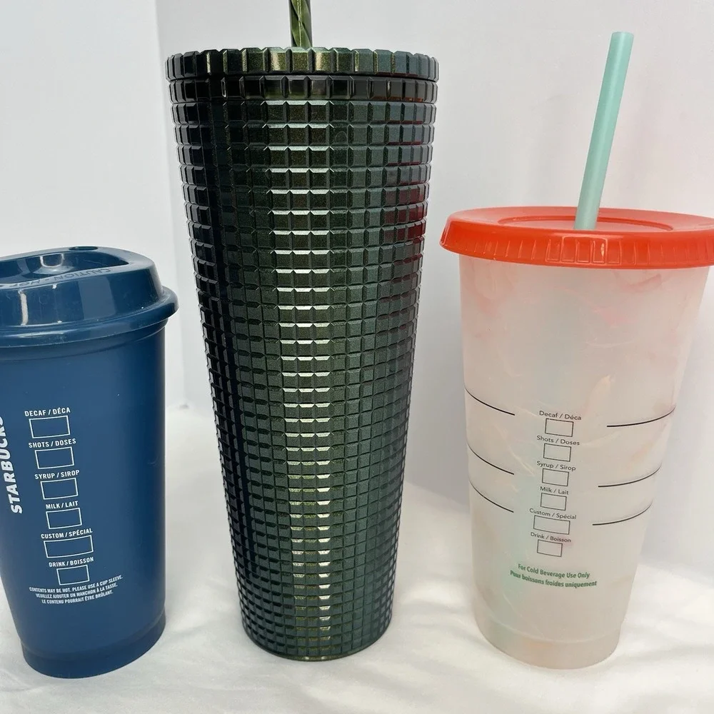 Starbucks Cup Lot Winter Green Grid Tumbler Color Change Confetti Blue Mushrooms
